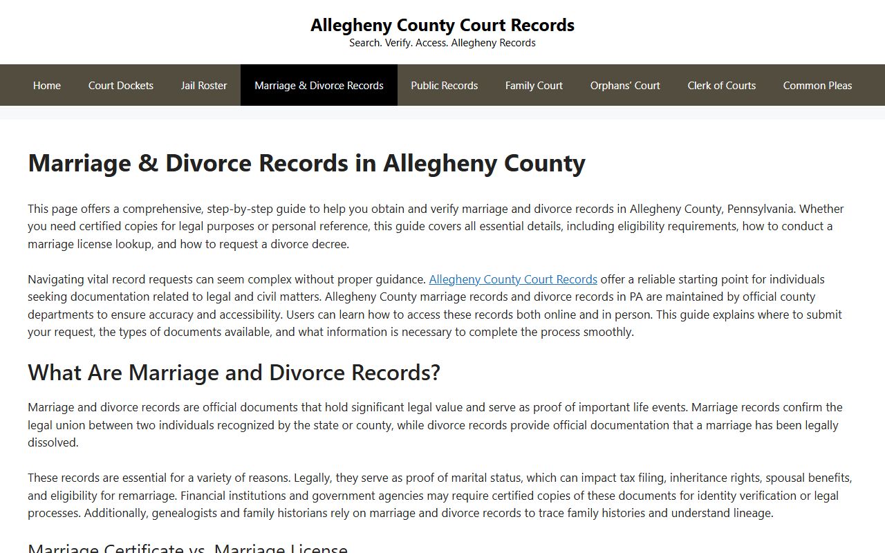 Allegheny County marriage license resource and records page