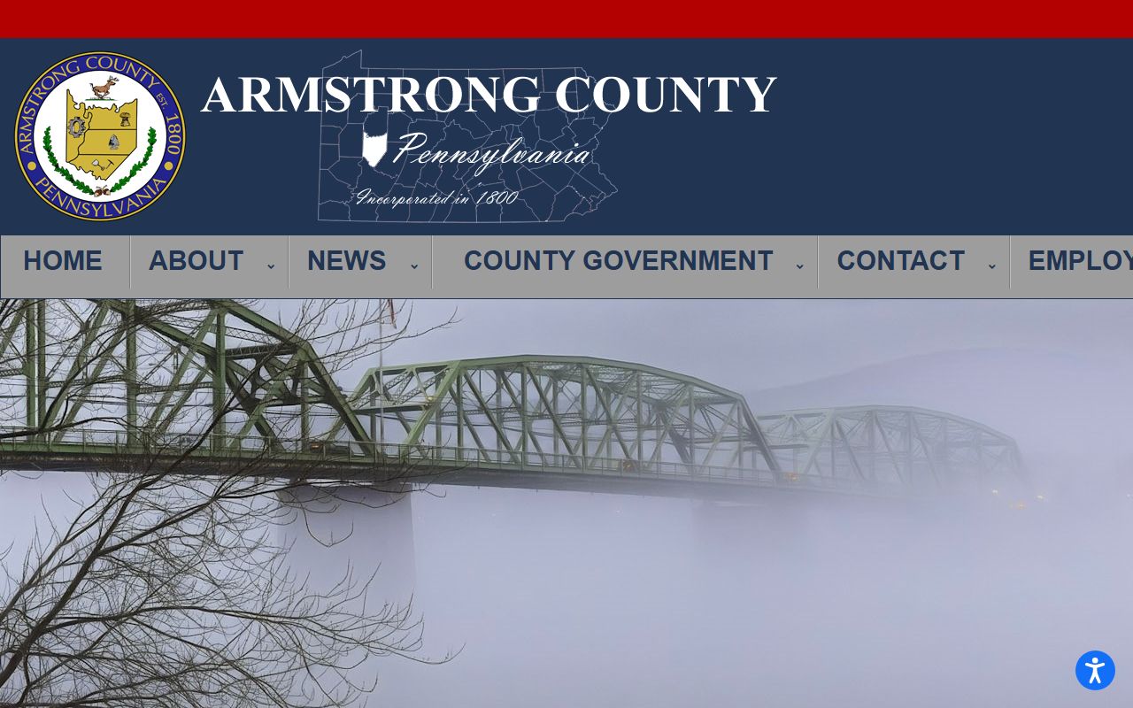 Armstrong County official website homepage with marriage license information