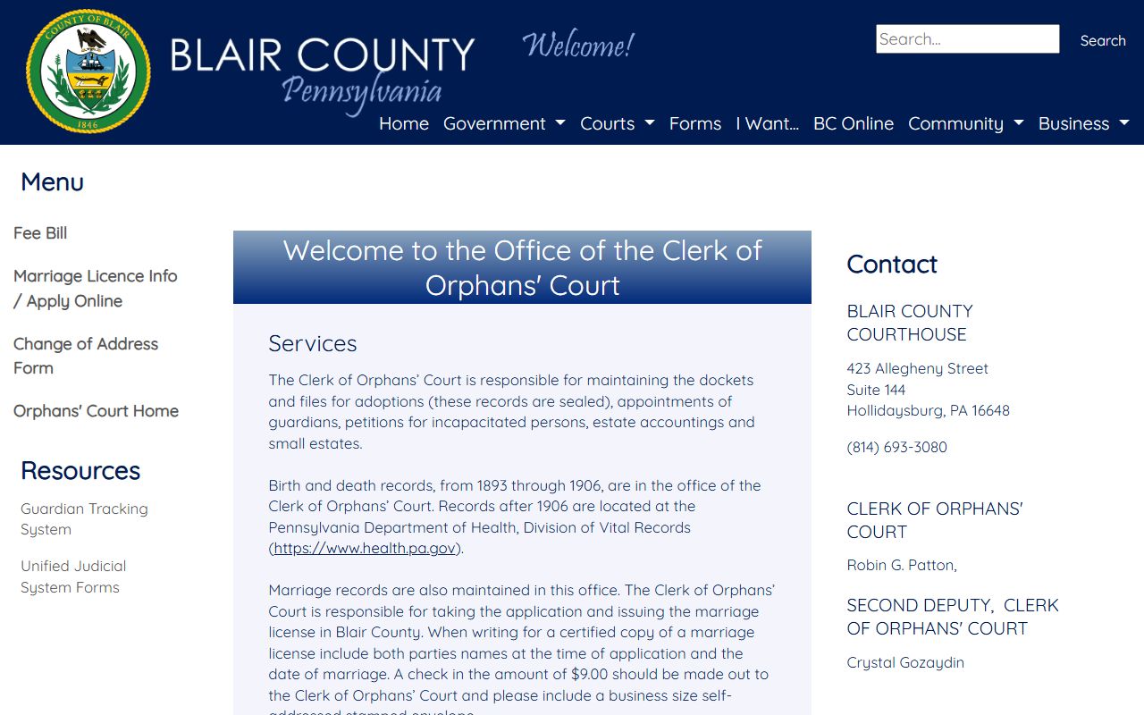Blair County marriage license