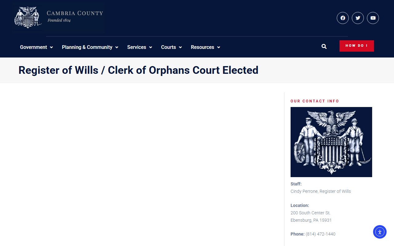 Cambria County marriage license Register of Wills