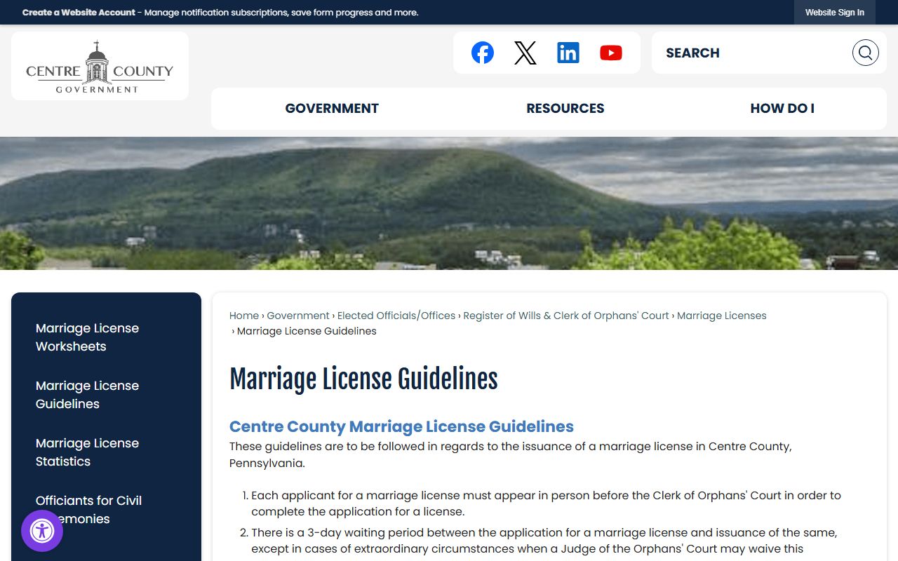 Centre County marriage license guidelines