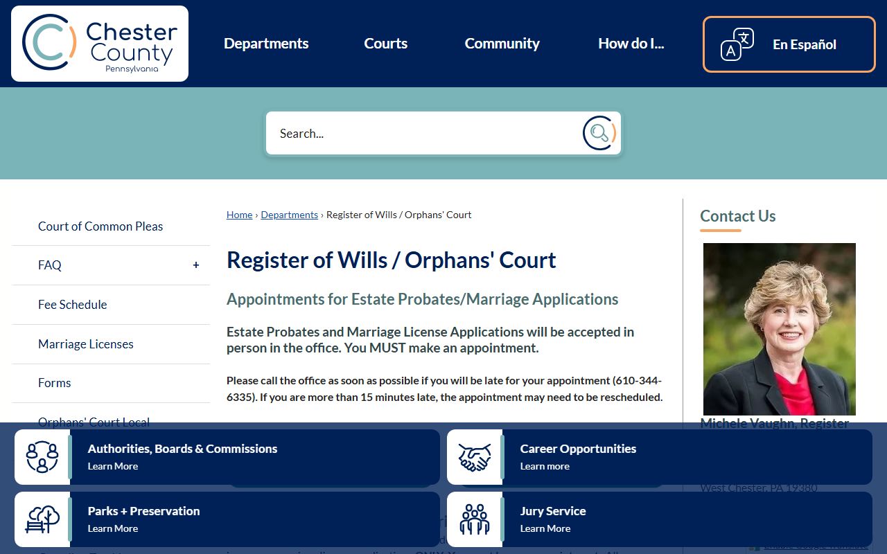 Chester County marriage license Register of Wills