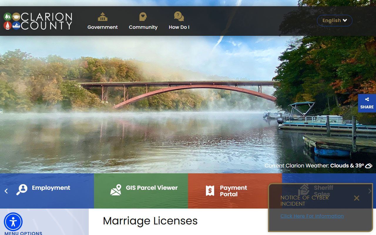 Clarion County marriage license Register of Wills