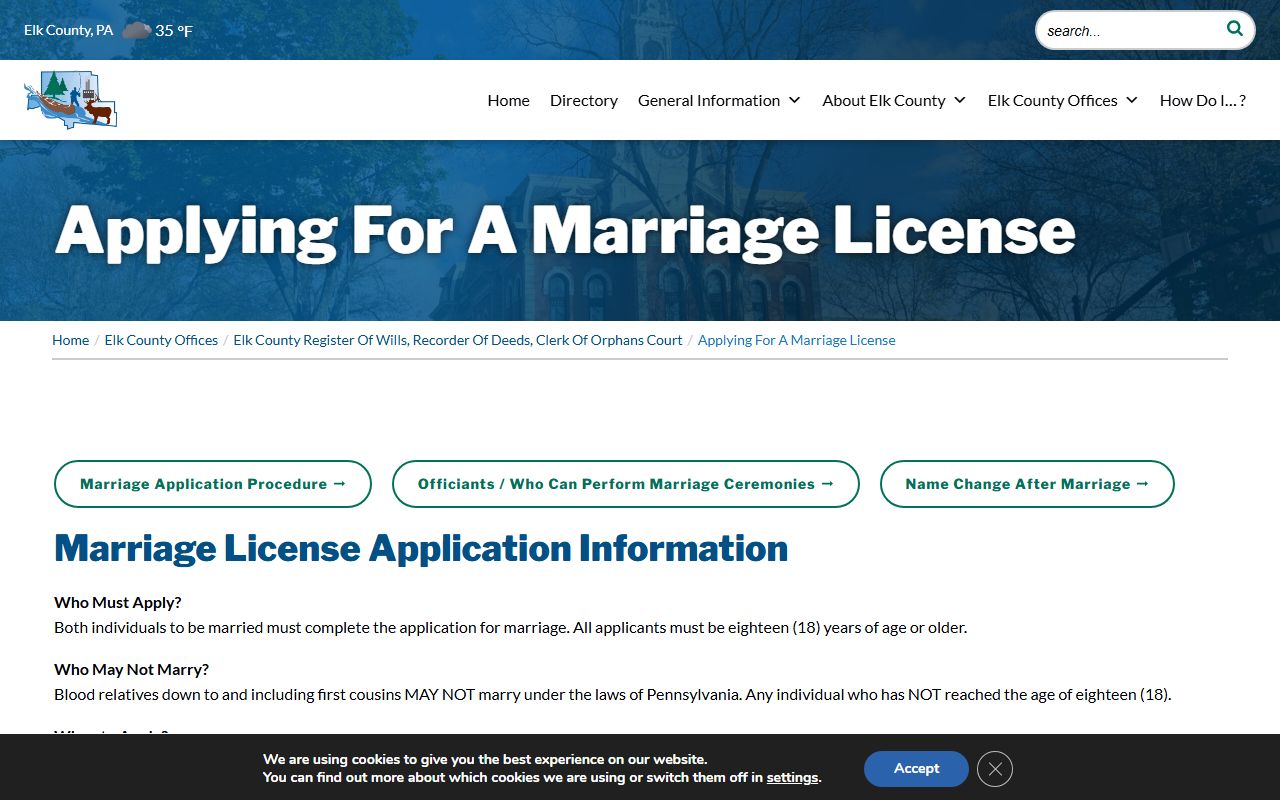 Elk County marriage license Register of Wills page