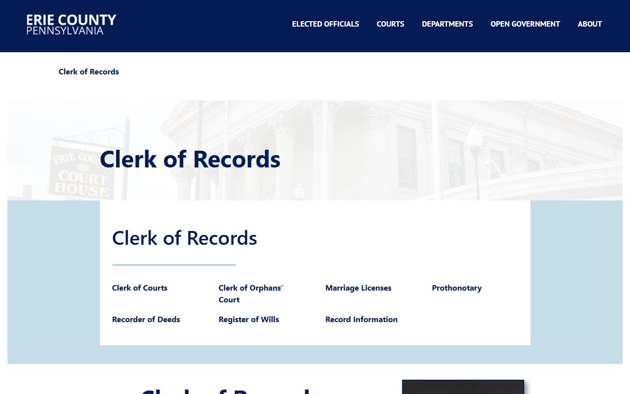 Erie County marriage license Clerk of Records overview