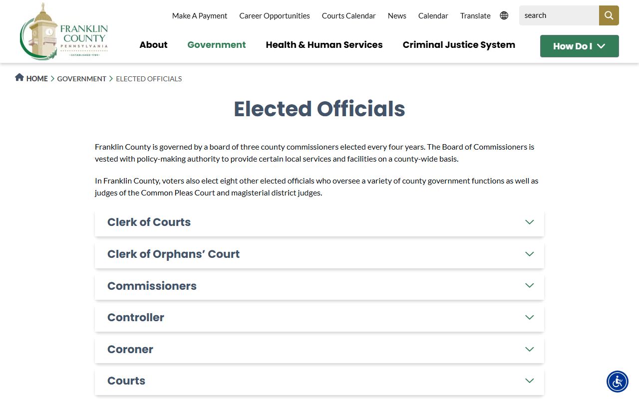 Franklin County marriage license elected officials page