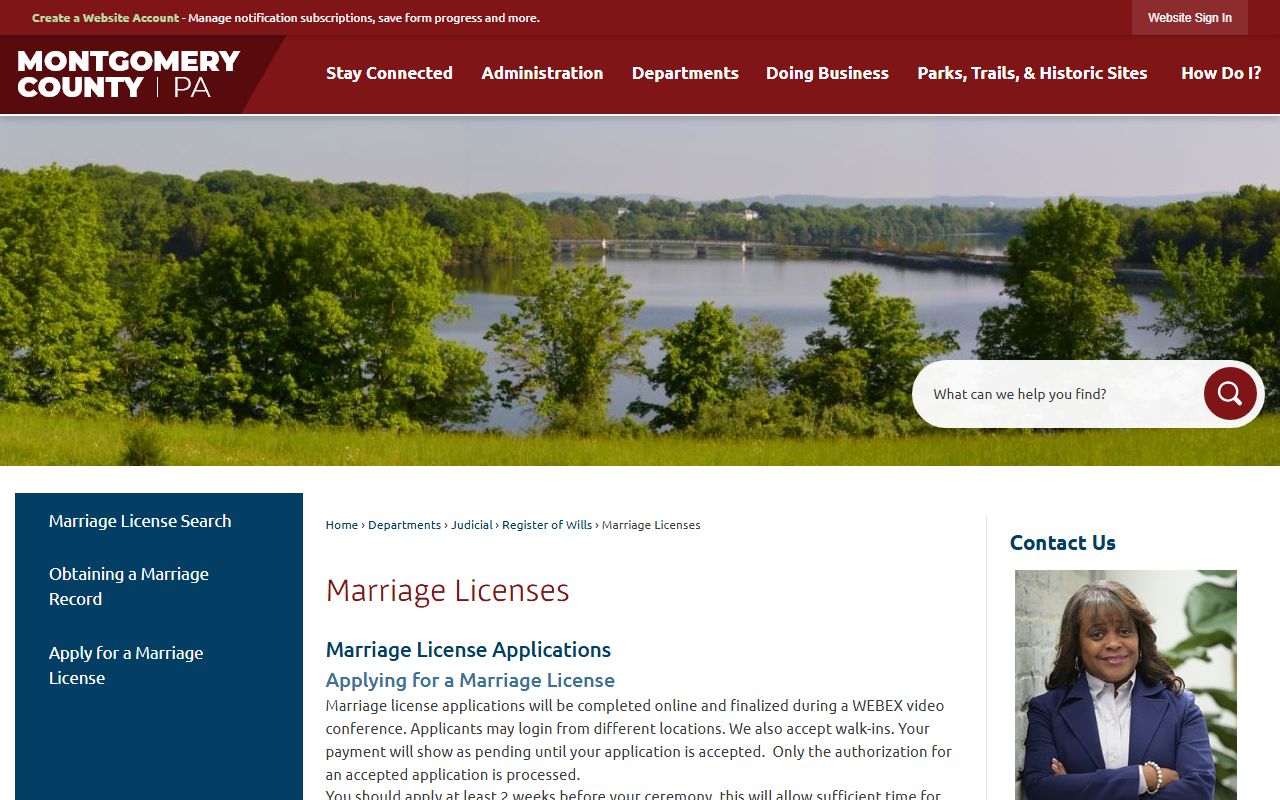 Montgomery County Register of Wills marriage licenses page Norristown Pennsylvania