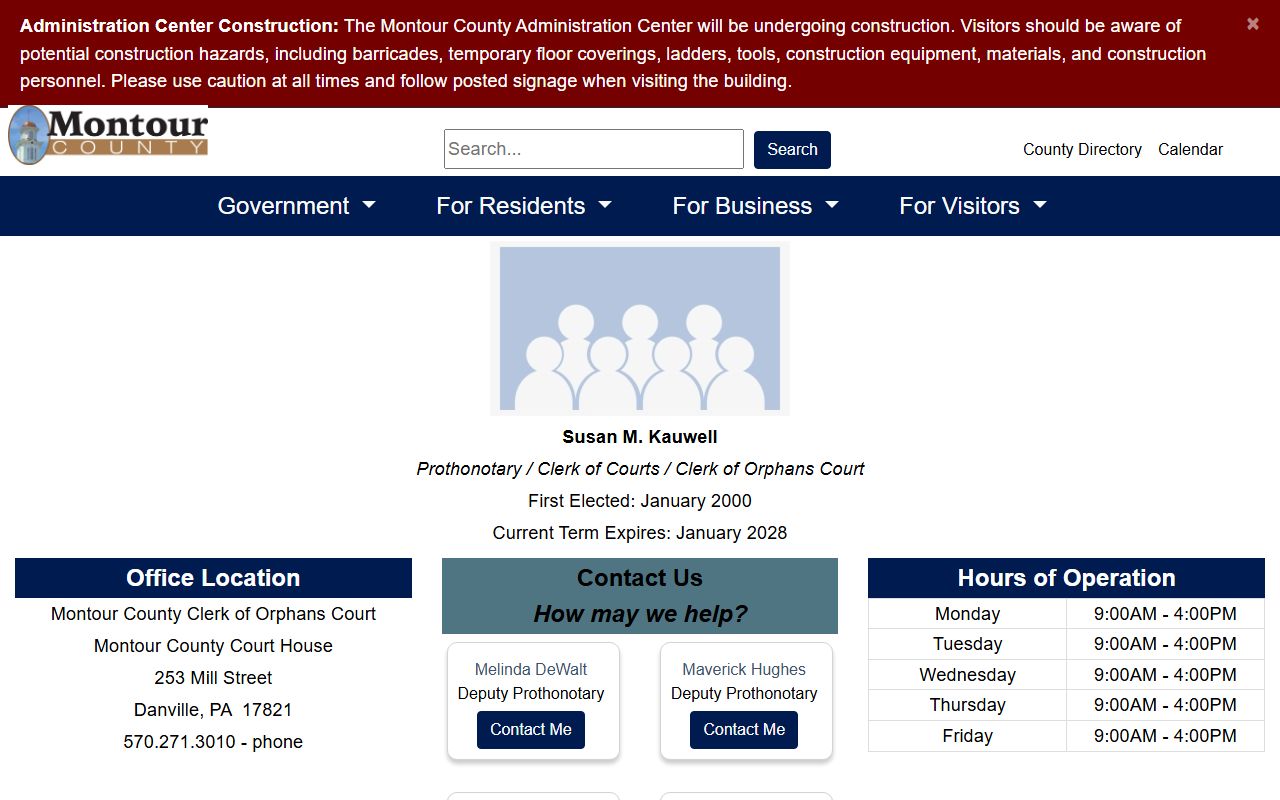 Montour County Clerk of Orphans Court for marriage license in Danville Pennsylvania