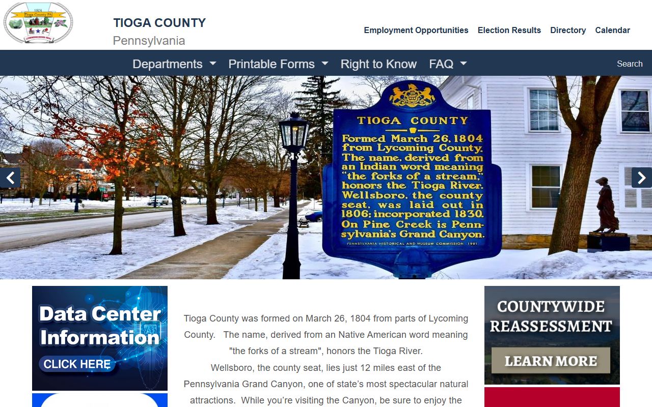 Tioga County Pennsylvania portal for marriage license information in Wellsboro