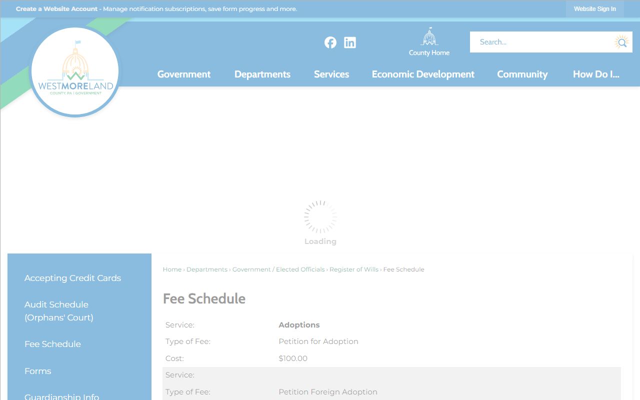 Westmoreland County fee schedule for marriage license in Greensburg Pennsylvania